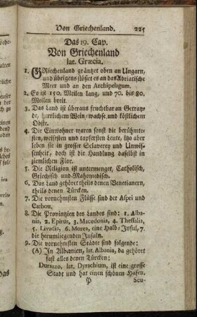 Das 19. Cap. Von Griechenland. lat. Græcia.