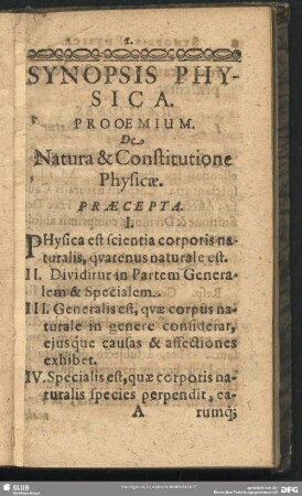 Prooemium. De Natura & Constitutione Physicae