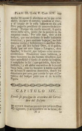 Capitulo XIV. Donde se prosìgue la aventùra del Cavallèro del Bosque