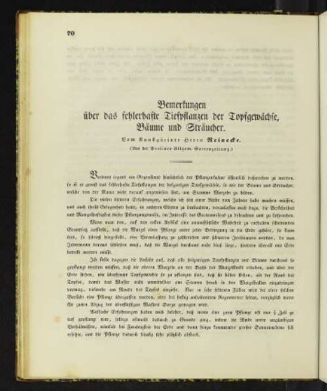 Bemerkungen über das fehlerhafte Tiefpflanzen der Topfgewächse, Bäume und Sträucher.