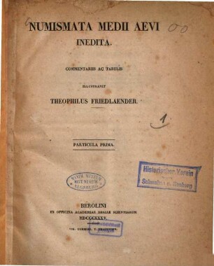 Numismata medii aevi inedita, Particula 1