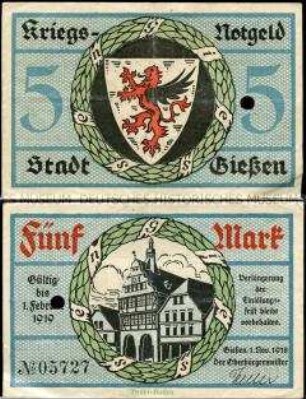 Gießen, Notgeld, 5 Mark