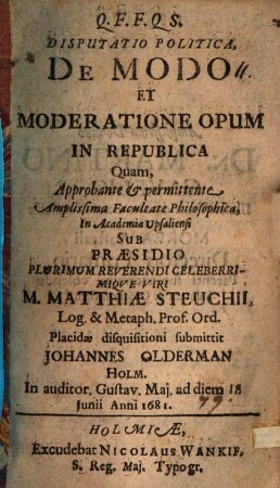 Disp. polit. de modo et moderatione opum in republica