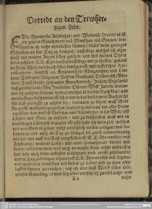 Vorrede an den Trewhertzigen Leser