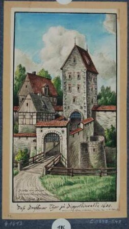 Ansicht des mittelalterlichen Dresdner Tores der Stadtmauer von Dippoldiswalde