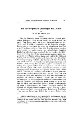 Die psychologischen Grundlage des Lehrens : (Schluß)