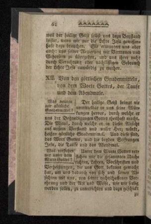 XII. Von den göttlichen Gnadenmitteln, von dem Worte Gottes, der Taufe und dem Abendmale.