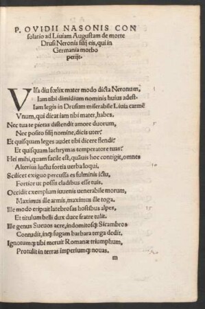 P. Ovidii Nasonis Consolatio ad Liviam Augustam de morte Drusi Neronis filii eis, qui in Germania morbo periit.