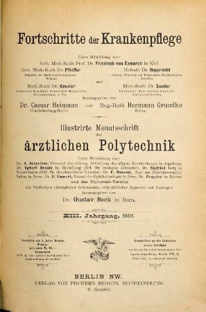 Fortschritte der Krankenpflege - Illustrirte Monatsschrift der ärztlichen Polytechnik. 13. 1891