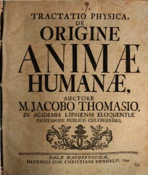 Tractatio Physica, De Origine Animae Humanae