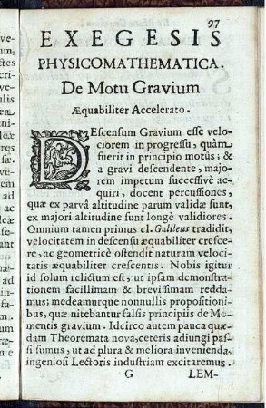 Exegesis Physicomathematica. De Motu Gravium.