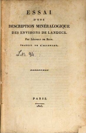 Essai d'une description mineralogique des environs de Landeck