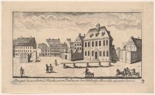 Das neue Schießhaus am Herzogin Garten in Dresden, 1768 vollendet, mit umliegenden Häusern, Teil einer Reihe Dresdner Stadtansichten und sächsischer Ortsansichten von Schlitterlau um 1770