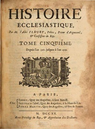 Histoire Ecclesiastique, 5. Depuis l'an 395. jusques à l'an 429