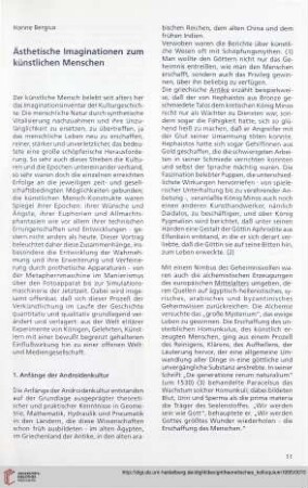 Ästhetische Imaginationen zum künstlichen Menschen