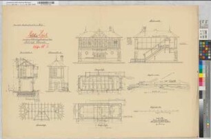 Revisionszeichnung zu einem Stellwerksgebäude auf dem Bahnhofe Überruhr: Grundrisse, Ansichten, Schnitt, Sparrenlage, Lageplan, M. 1:50 und M. 1:1.000 Hgs, Sknr.: 1, Fanr.: 13, Bunr.: 1