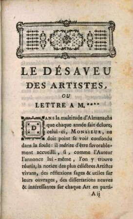 Le Désaveu des artistes ou lettres à M... : Servant de réfutation à l'Almanach historique et raisonné des Architectes, Peintres, Sculpteurs, et ...
