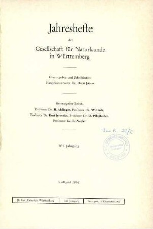 Bd. 131, 1976: Jahreshefte der Gesellschaft für Naturkunde in Württemberg