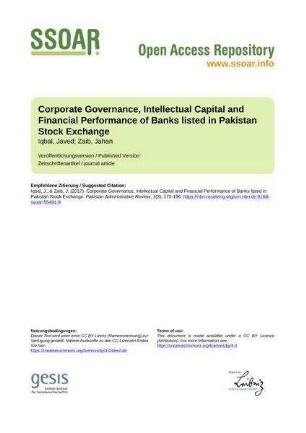 Corporate Governance, Intellectual Capital and Financial Performance of Banks listed in Pakistan Stock Exchange