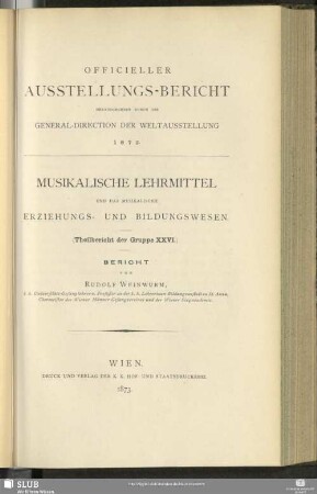 Gruppe 26, Sect. 2/3: Musikalische Lehrmittel und das musikalische Erziehungs- und Bildungswesen : Bericht