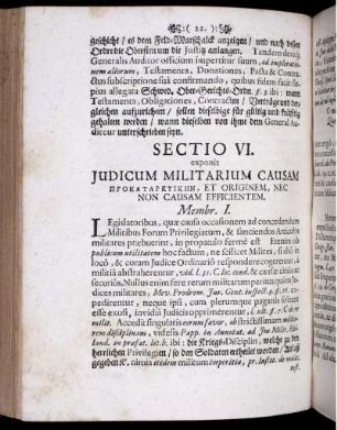 Sectio VI. exponit Iudicum Militarium causam ...