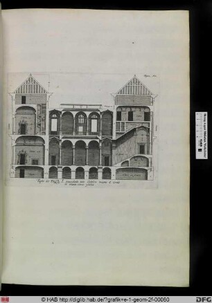 Taglio del Palazzo. I. traversando tutto lédificio insieme il Cortile da levante verso ponente.