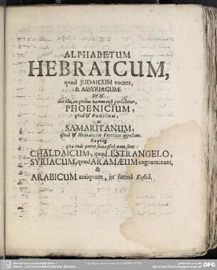 Alphabetum Hebraicum, quod Iudaicum vocant, & Assyriacum ...