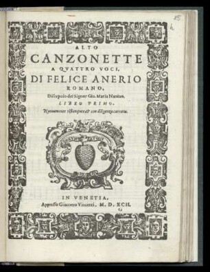 Felice Anerio: Canzonette a quattro voci ... Alto