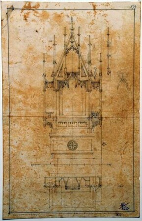 Entwurfszeichnung für die Seitenaltäre in Orthofen, Filialkirche St. Helena