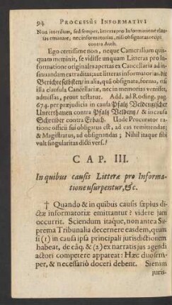 Cap. III. In quibus causis Litterae pro Informatione usurpentur, & c.