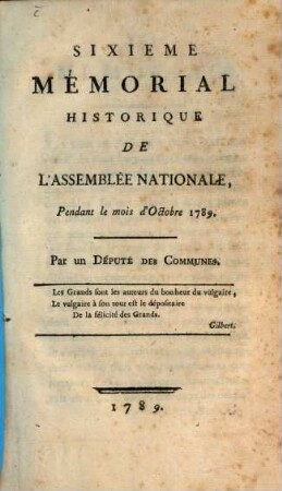 Mémorial Historique Des États Généraux, 6. Pendant le mois d'Octobre 1789