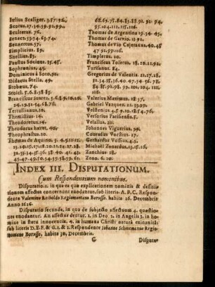 Index III. Disputationum.