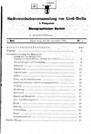 Nr. 2, 28. November 1946, Ordentliche Sitzung