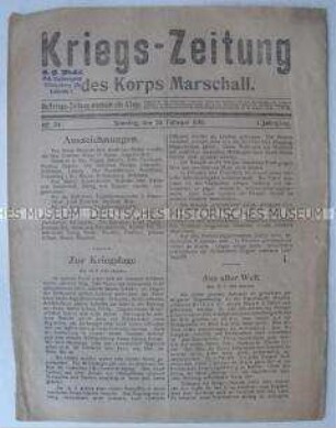 Feldzeitung des Korps Marschall der österreichischen Armee mit Berichten von verschiedenen Kriegsschauplätzen