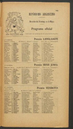 Hipódromo Argentino - Reunión del Domingo 10 de Mayo [de 1908] - Programa oficial