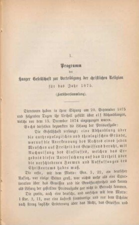 393-399 Programm der Haager Gesellschaft zur Verteidigung der christlichen Religion für das Jahr 1875