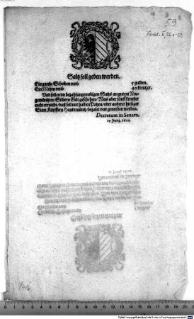 Saltz soll geben werden : Decretum in Senatu, 19. Junij, 1622