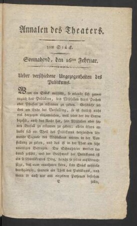5tes Stück. Sonnaband, den 16ten Februar