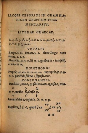 Compendivm Graecae Grammaticae Iacobi Ceporini : Iam Recens Editvm