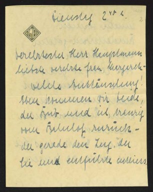 Brief von Ottilie Bergius an Gerhart Hauptmann