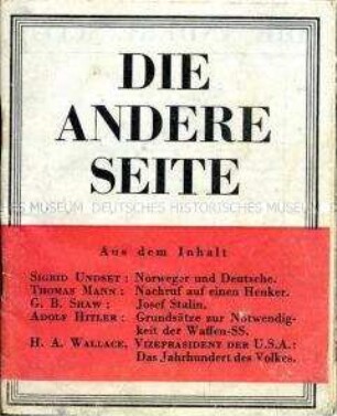 Exilschrift aus der Reihe "Die andere Seite" mit Beiträgen von Thomas Mann, G.B. Shaw u.a.
