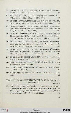 Verschiedene Kunstgewerbe- und Metallarbeiten (Nr. 252-280)
