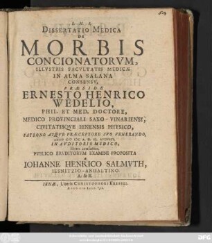 Dissertatio Medica De Morbis Concionatorvm