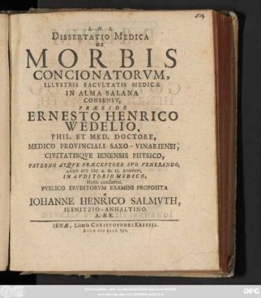 Dissertatio Medica De Morbis Concionatorvm