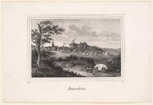 Ortsansicht von Frauenstein im Erzgebirge, aus der Zeitschrift Saxonia, 3. Band