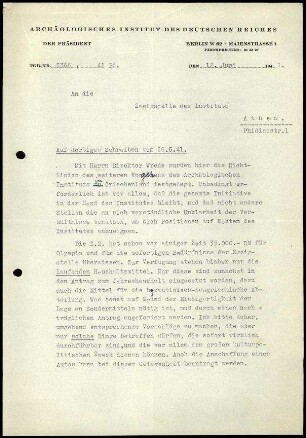 M. Schede an DAI Athen