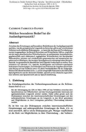Welchen besonderen Bedarf hat die Auslandsgermanistik?