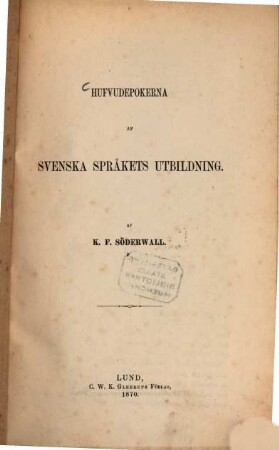 Hufvudepokerna af svenska språkets utbildning