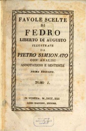 Favole scelte di Fedro liberto di Augusto, 1
