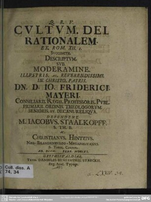 Cultum. Dei. Rationalem Ex. Rom. XII. I.